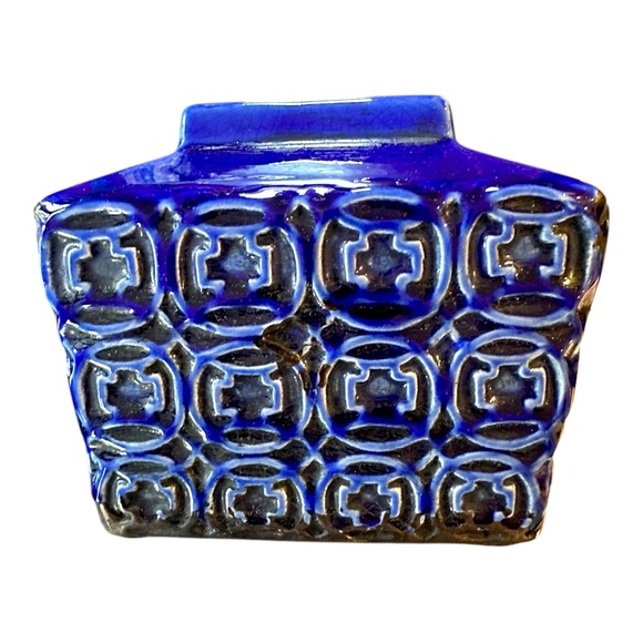 Vintage 70s Retro Mid Century Cobalt Blue Ceramic Vase - Picture 10 of 12